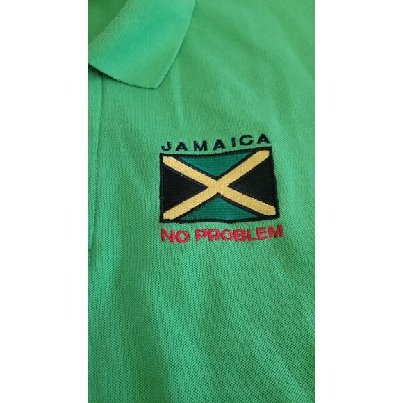 Island Polo Jamaica No Problem Green Embroidered Flag Shirt Men’s XXL 100%... - Picture 2 of 5